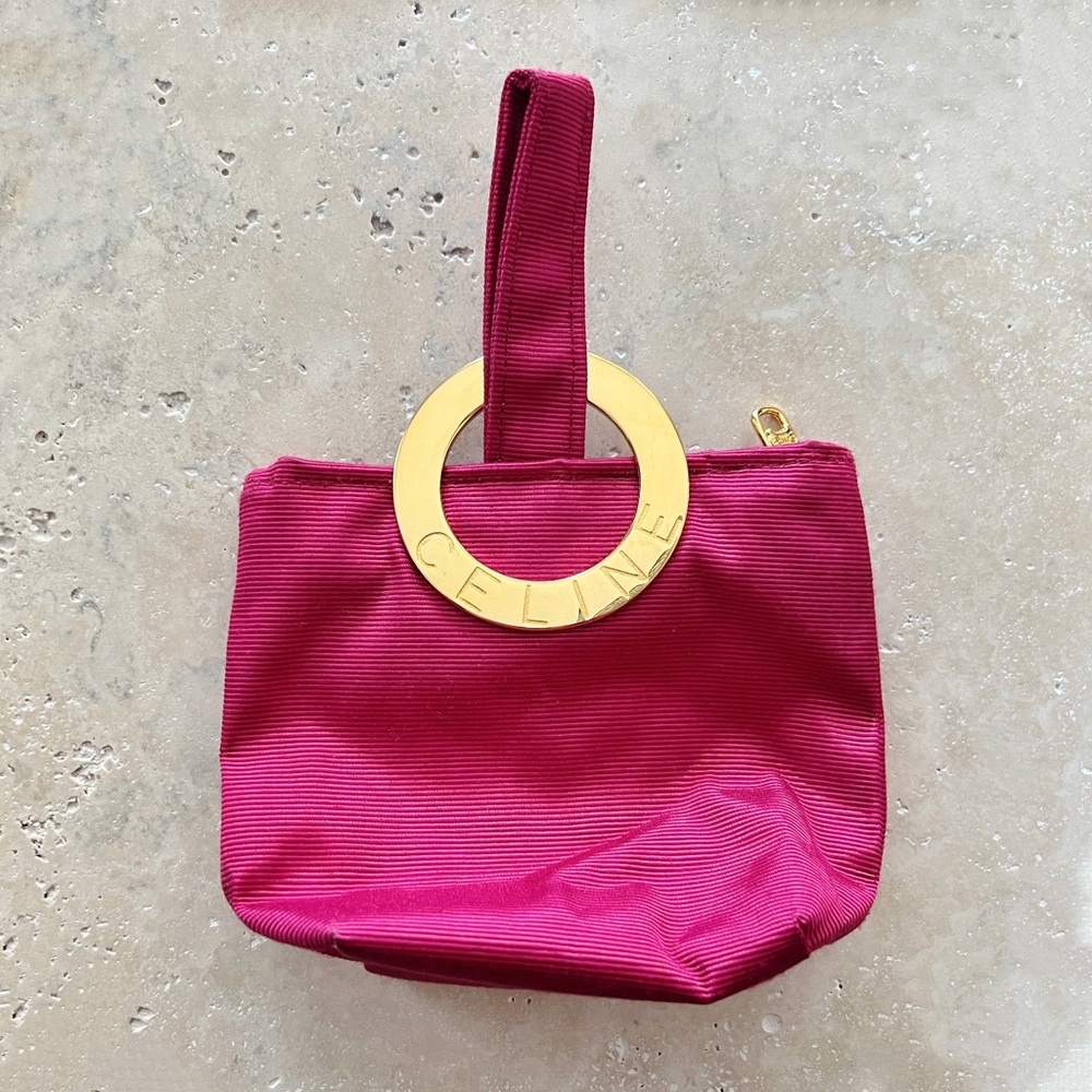 🩷 Vintage CELINE Mini Bag Gold Circle Logo Pink